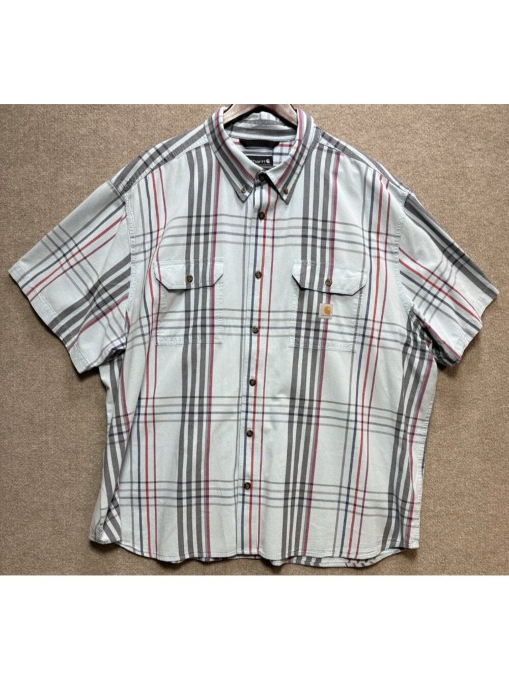 Carhartt Men's 3XL 100% Cotton Loose Fit Casual Shirt Blue Gray Red Plaid GUC